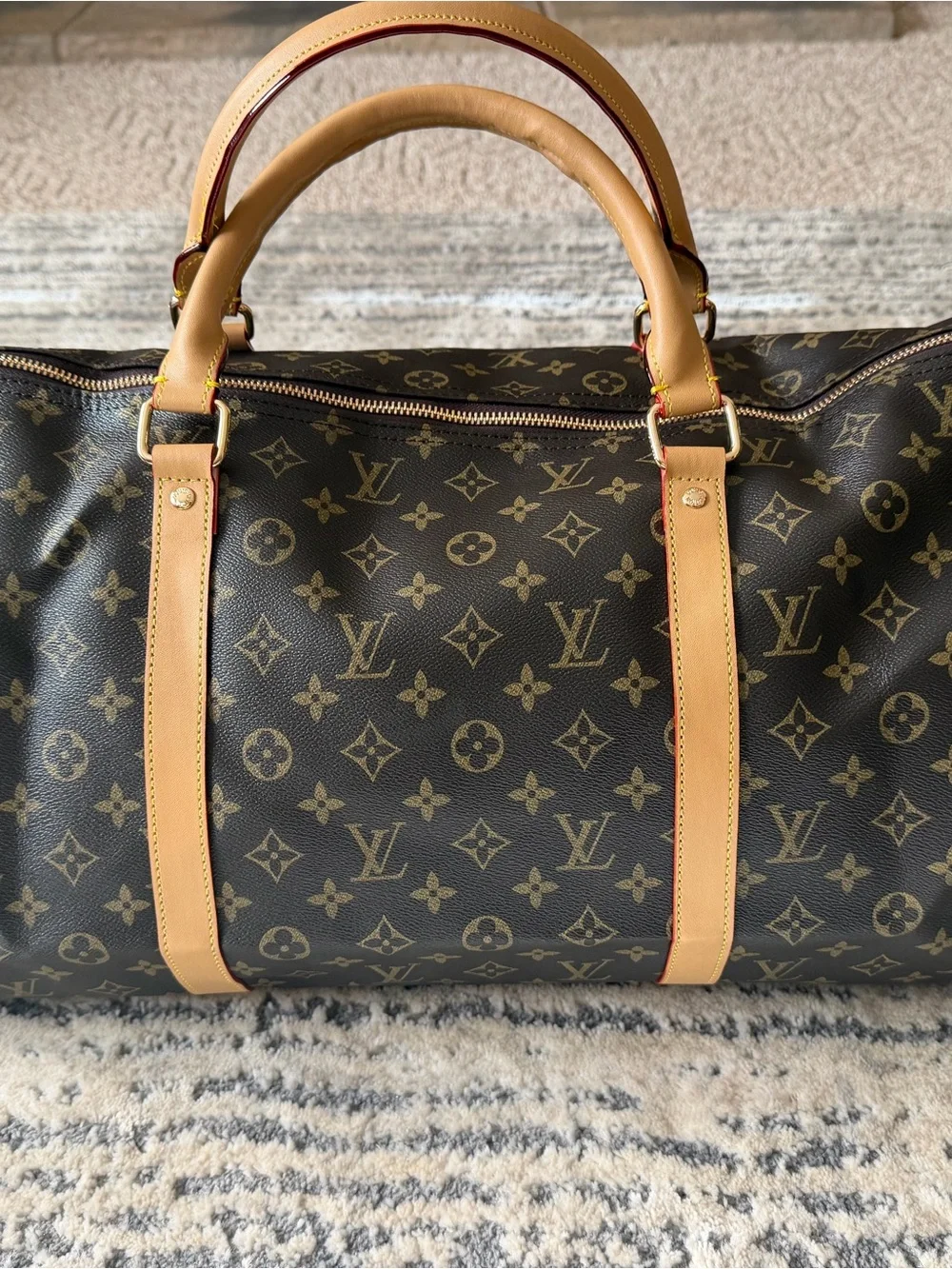 Louis Vuitton Brown Monogram Handbag with Gold Trim
